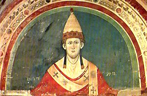 Papa Innocenzo III in un affresco medioevale.